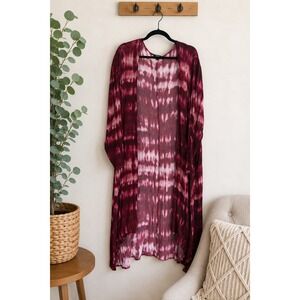 Torrid Burgundy Tie Dye Duster Cardigan Size 3X Boho Festival Open Front Maxi